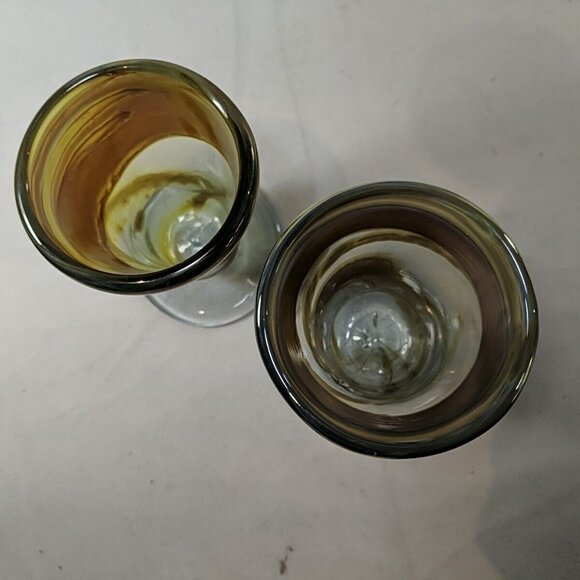 David Paterson 1995 2 Set Art Glass Pedestal Wine Goblets Blown Vintage Canadian - Picture 11 of 13